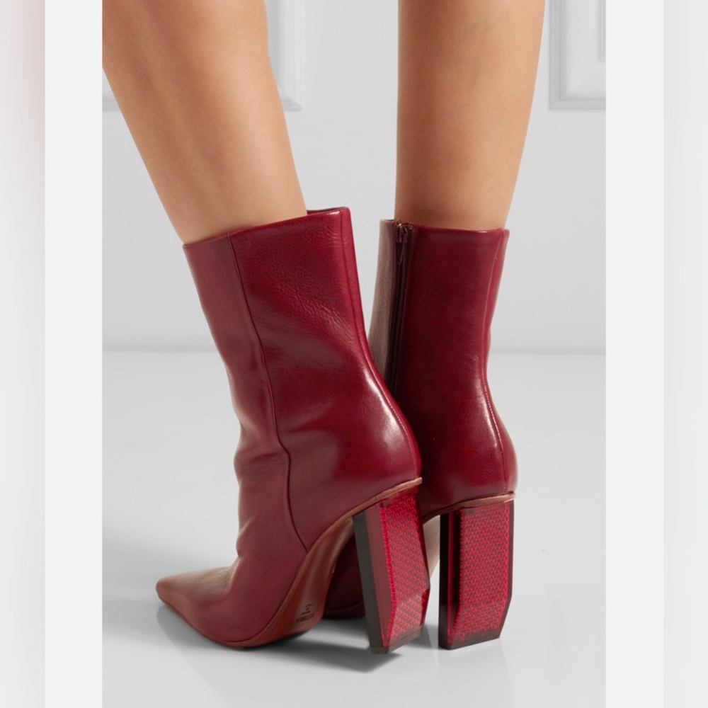 Vetements Women's Burgundy Leather Reflector Ankle Boots Size 39